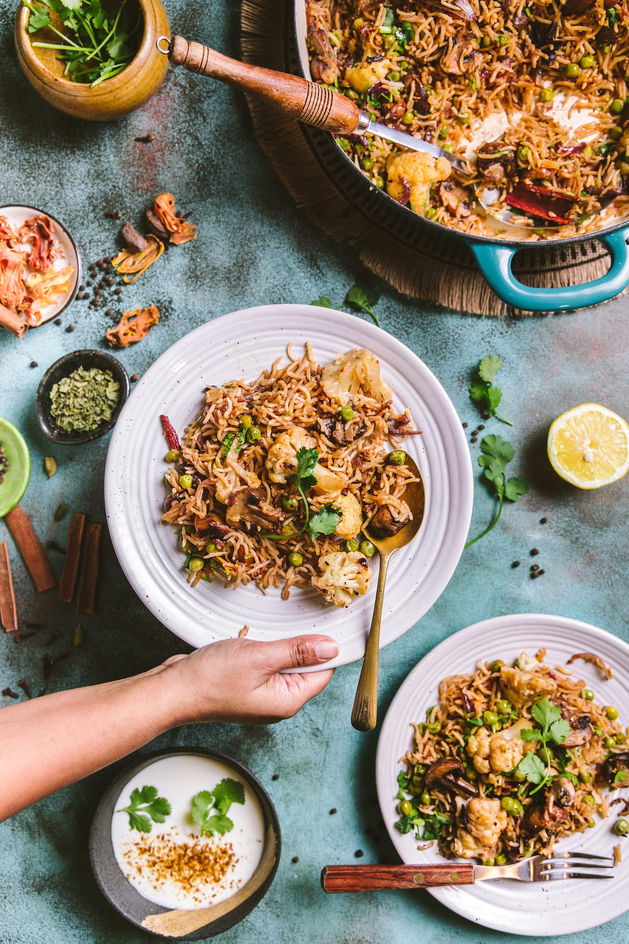 Gobi Mushroom Matar Pulao