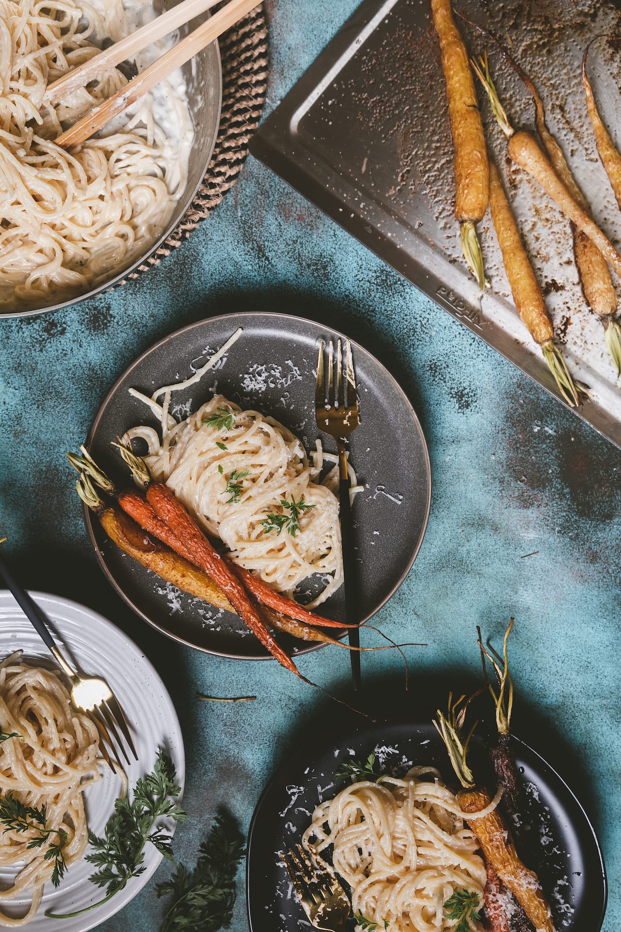 Alfredo Pasta with roasted carrots