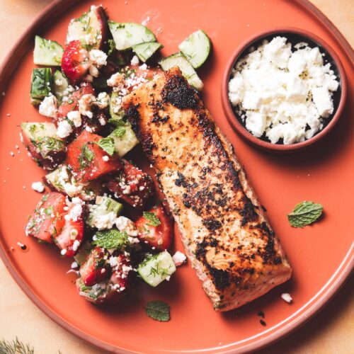 Salmon with watermelon salad