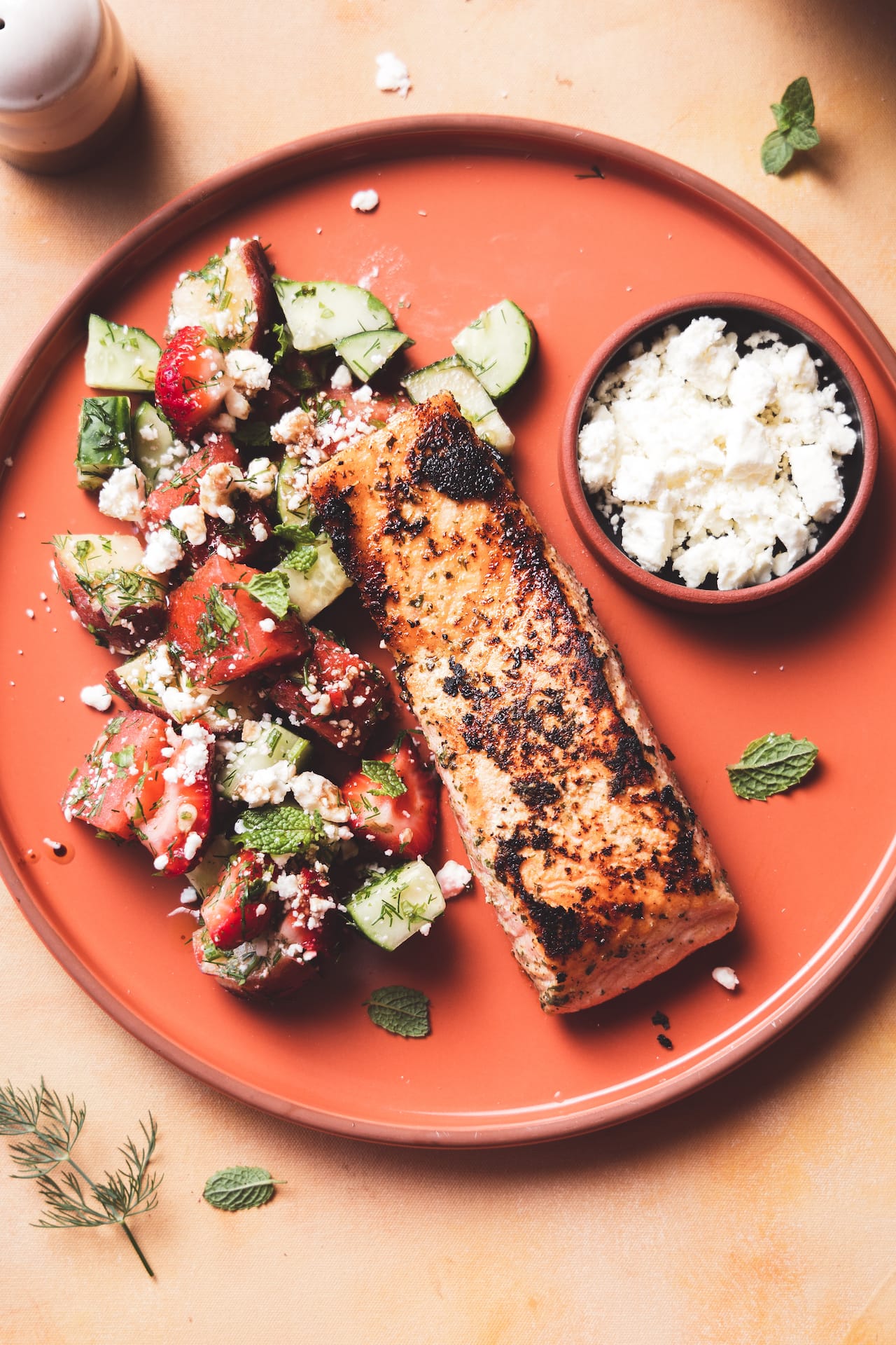 Salmon with watermelon salad