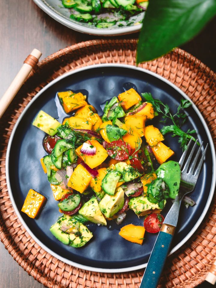 Mango Avocado Salad served on a plate.